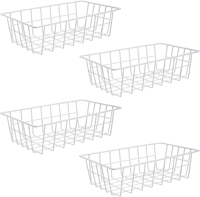 Orgneas Freezer Organizer Bins Metal Wire Storage Baskets for Upright Refrigerator Chest Freezer, Kitchen Pantry Storage and Organization for Fruit Vegetable Soda Cans Toys and Snacks, Set of 4 by Orgneas