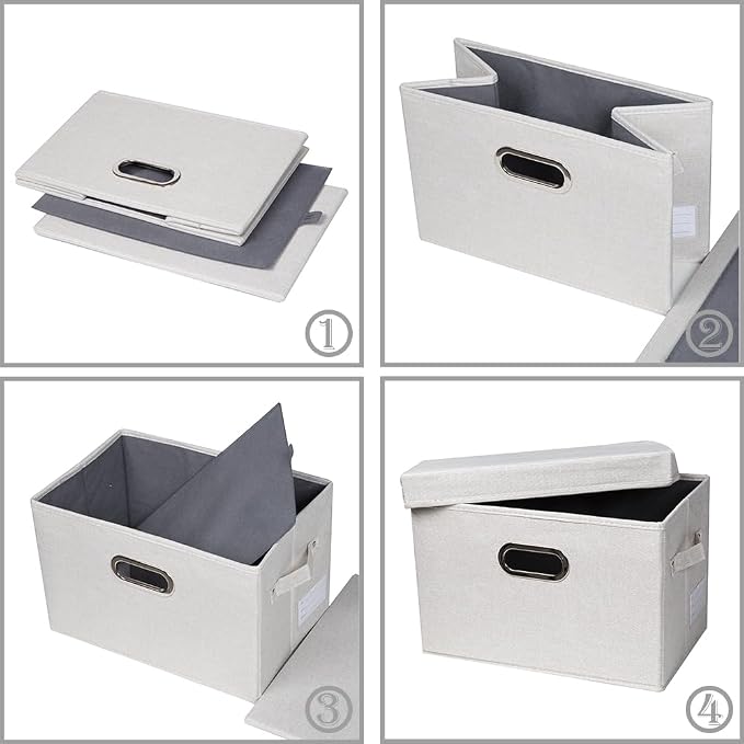 PRANDOM Collapsible Storage Bin with Lid [5-Pack] Fabric Foldable Storage Box Organizer Container Basket Cube with Cover for Home Bedroom Closet Office Beige(15.3x10x9.7) - Image 4