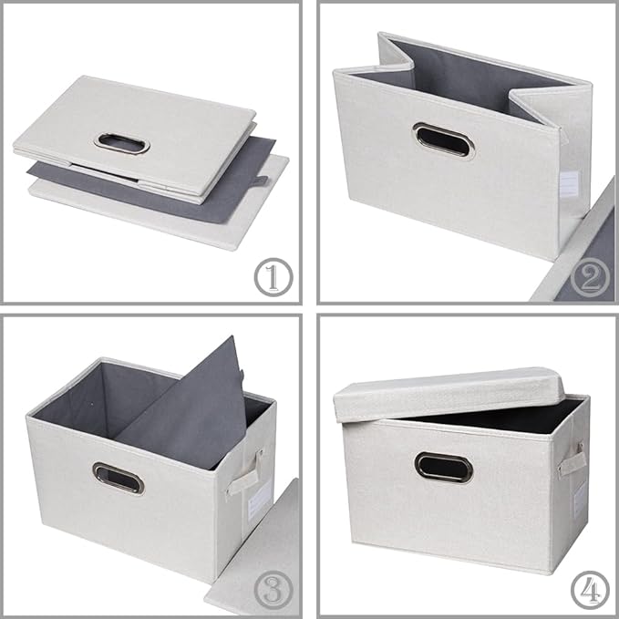 PRANDOM Collapsible Storage Bin with Lid [3-Pack] Fabric Foldable Storage Box Organizer Container Basket Cube with Cover for Home Bedroom Closet Office Beige(15.3x10x9.7) - Image 4