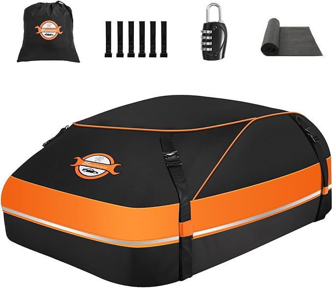 Sailnovo Aerodynamic Rooftop Cargo Carrier Bag, 15 Cubic Feet Waterproof Car Top Carrier for All Vehicles with/Without Racks, Holds Luggage for 2-4, Includes Anti-Slip Mat, Storage Bag, Luggage Lock by Sailnovo