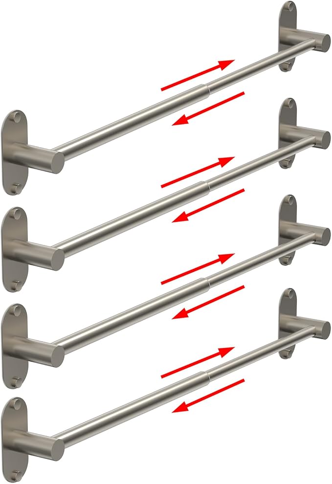 Towel Bar, Adjustable 14.4inch - 25.2inch Towel Rack, Self Adhesive & Wall Mounted for Bathroom Kitchen Hand Towel Holder Cloths Hanger SUS 304 Stainless Steel Single Bar (4, Brushed Nickel) by MIROAMZ