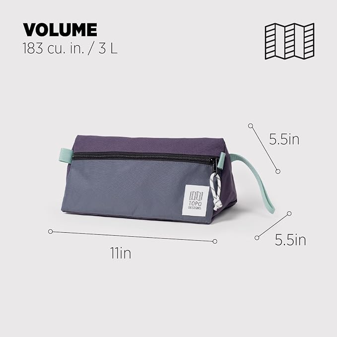 Topo Designs Dopp Kit - Travel Bag for Personal Care Essentials, Self Standing Triangular Shape, Fully Lined for Easy Cleaning, Recycled Nylon (Nightshade/Slate) - Image 3