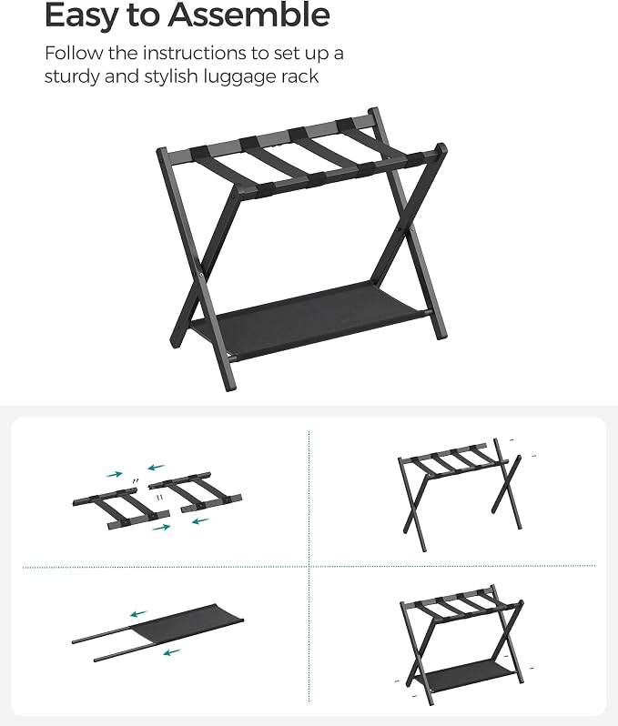 SONGMICS Luggage Racks, Set of 2 Foldable Suitcase Stands, Steel | Storage Shelf, Easy Storage, Black, URLR003B02 - Image 7