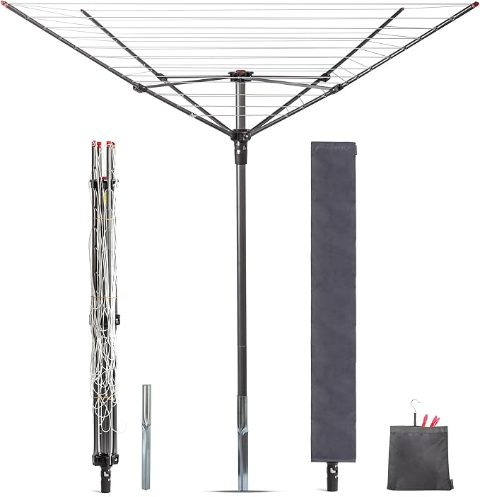 STORAGE MANIAC Outdoor Umbrella Drying Rack, 12 Lines with 164 Feet Drying Space, Steel Frame & Adjustable Height, 4-arm Umbrella Clothesline for Laundry, Collapsible Clothes Drying Rack for Backyard by STORAGEMANIAC
