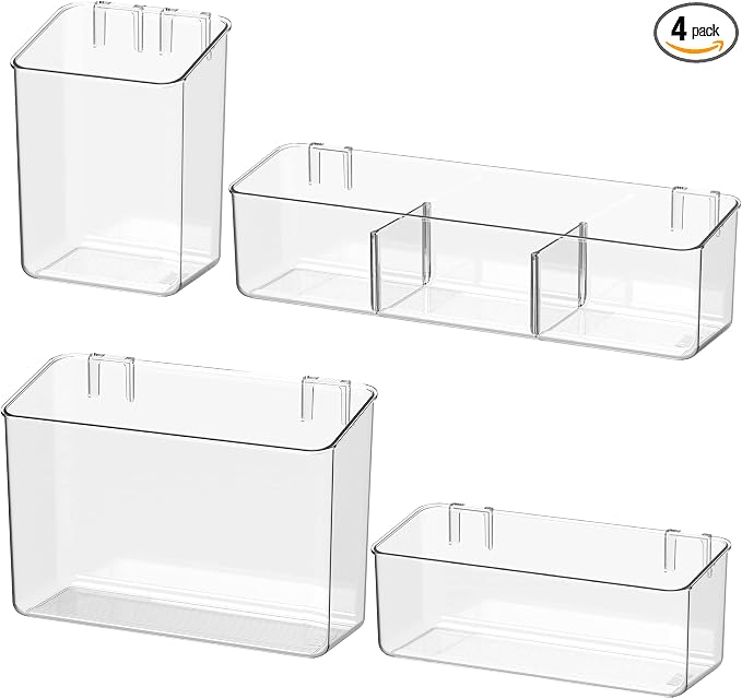 Adhesive Mount Storage Organizer Container Basket Bins, Plastic Over Cabinet Door Organizer, Pantry Wall Organization, Bathroom Organizer, Space Saving Holder for Sandwich Bags-4 Pack by BIINONE