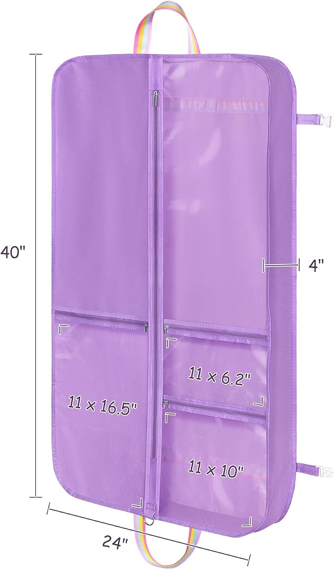 LOVEGRASS Kids Garment Bags for Dance Costumes, 40" Dance Costume Garment Bag for Dance Competition with Multi Pockets and Rainbow Handles Perfect for Dance Recitals and Practice, Purple - Image 2