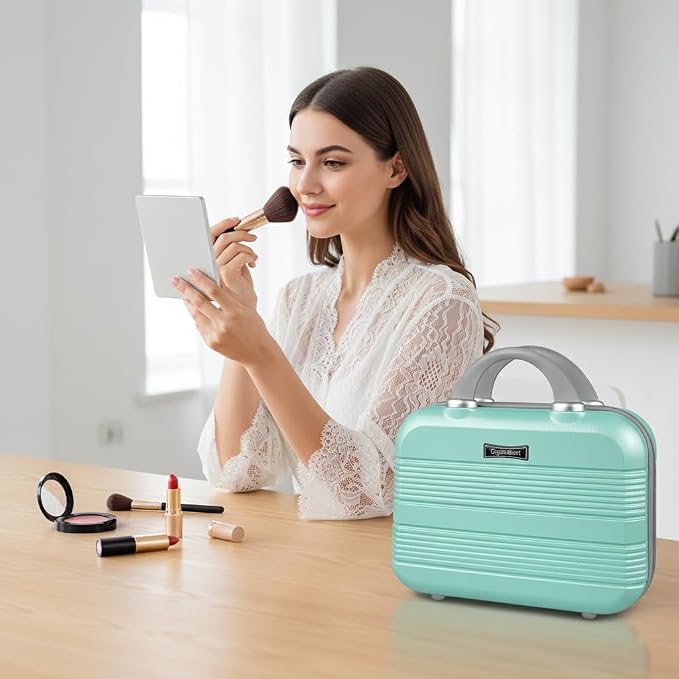 14 Inch Multi-Purpose Waterproof Hard Shell Makeup Case (Green) | ABS Scratch-Proof, Carrying Cosmetic Organizer Case with Elastic Band, Train Case, Mini Suitcase Vanity Case for Women Girl - Image 7