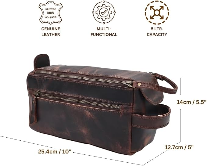 Toiletry Bag For Men Women Dopp Kit Large Cosmetic Travel Bags Toiletries Shaving Organizer Travel Kit Pouch Bag - Antique (Dark Brown) - Image 5