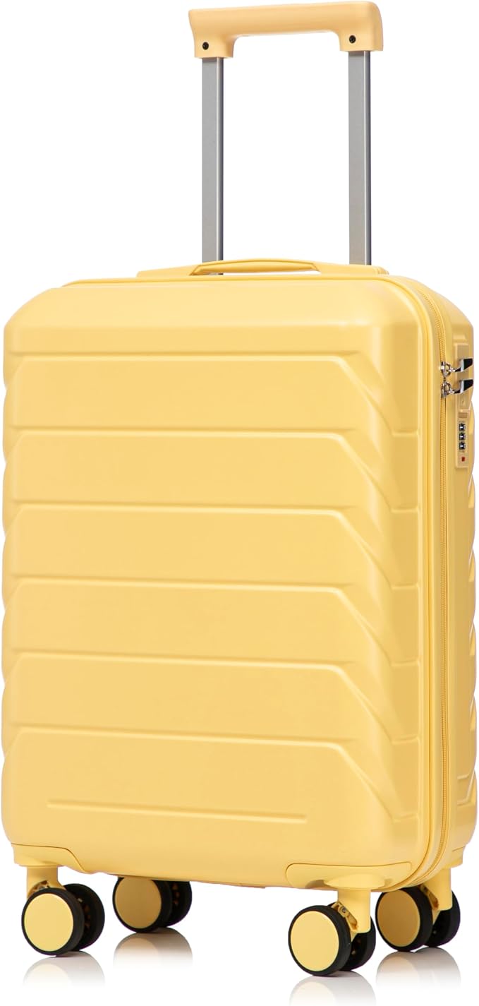 20 Inch ABS Hard Shell Travel Checked Luggage With Combination Lock, Yellow by Merax