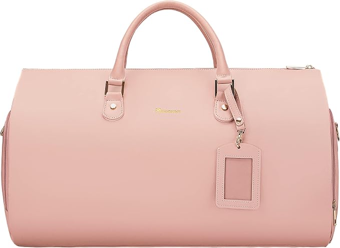 Modoker Women Convertible Leather Garment Bag with Shoulder Strap, Carry on Garment Duffel Bag - 2 in 1 Hanging Suitcase Suit Travel Bags Pink by Modoker
