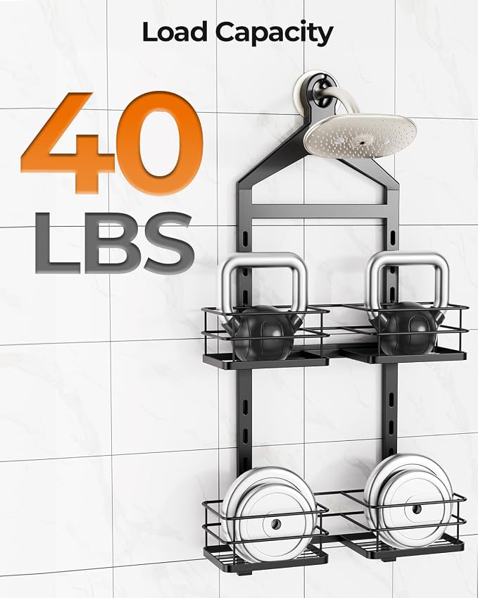 ODesign 2 Tier Shower Caddy for Handheld Shower Heads Anti-Swing Black | No drilling required,comes with removable hook and storage box,suitable for handheld and wall-mounted showerheads - Image 9