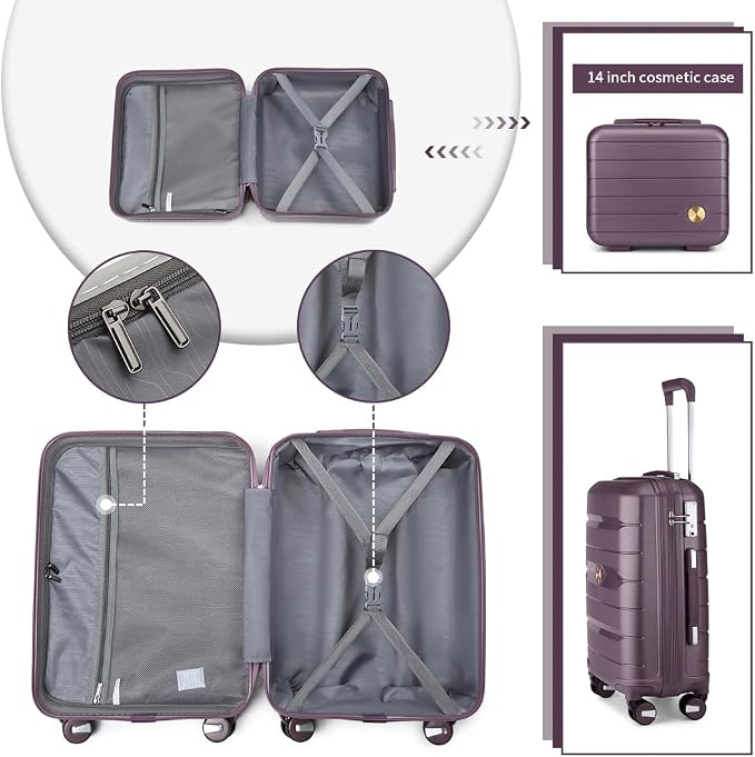 Somago Luggage Sets and Packing Cube Travel Set Lightweight Hardside Polypropylene Suitcases with Double Spinner Wheels and TSA Lock,Elegant Purple - Image 7