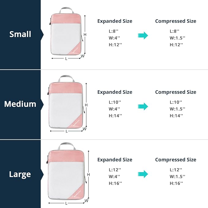9 Set Compression Packing Cubes for Travel - Compressible, Lightweight, and Space-Saving Packing Cubes, Travel Essentials for Women, Pink - Image 4