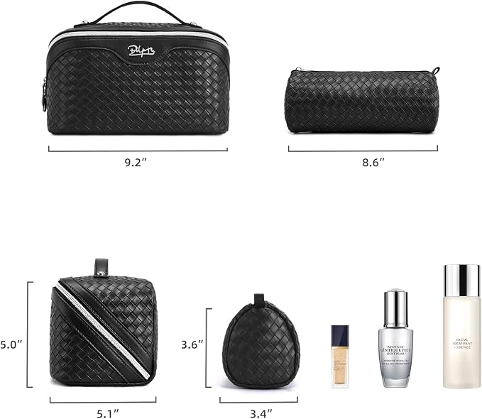BOYATU Travel Makeup Bags for Women: 3 Pcs Large Make up Bags Set - Vegan Leather Cosmetic Bag for Traveling - Waterproof Toiletry Organizer (L05 Black) - Image 7