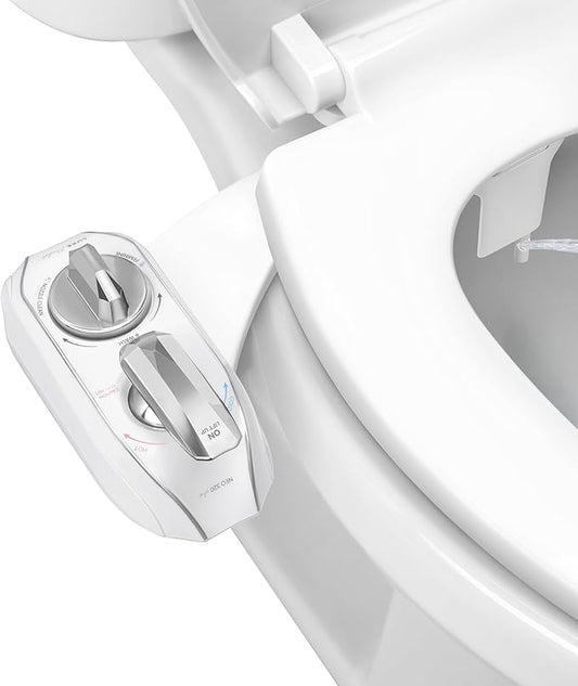 LUXE Bidet NEO 320 Plus - Warm Water, Dual Nozzle, Non-Electric Bidet Attachment for Toilet Seat, Patented Slide-In Install, 360° Self-Clean, EZ-Lift to Clean, Feminine & Rear Wash (Chrome)