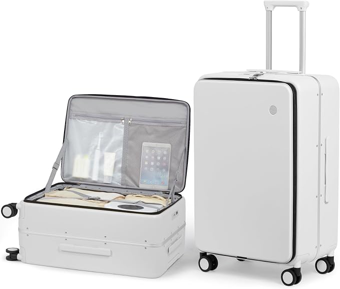 mixi 24 Inch Checked Luggage PC Hard Shell Suitcase Top Opening Aluminum Frame Travel Suitcases with Wheels, Smoke White by MIXI
