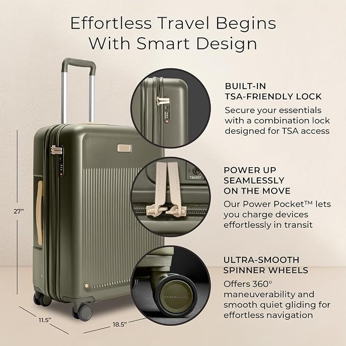 Briggs & Riley 27" Medium Expandable Spinner - Checked Luggage for Travel, Suitcases with Wheels, Hardside Rolling Bag for Men & Women, Self-Repairing Zipper - Sympatico Collection, Olive - Image 2