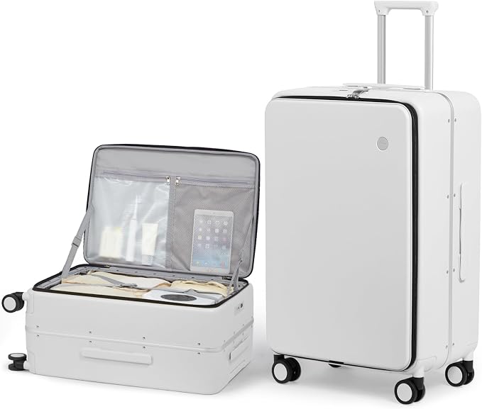 mixi 26 Inch Large Checked Luggage PC Hard Shell Suitcase Top Opening Aluminum Frame Travel Suitcases with Wheels, Smoke White by MIXI