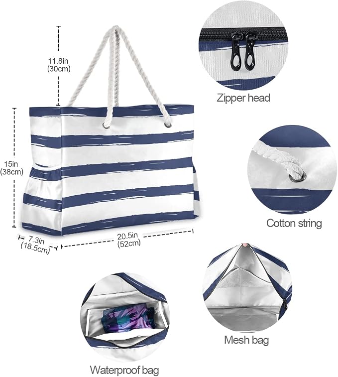 senya Large Beach Shoulder Bags Canvas Tote Water Resistant for Gym Travel Daily - Image 6