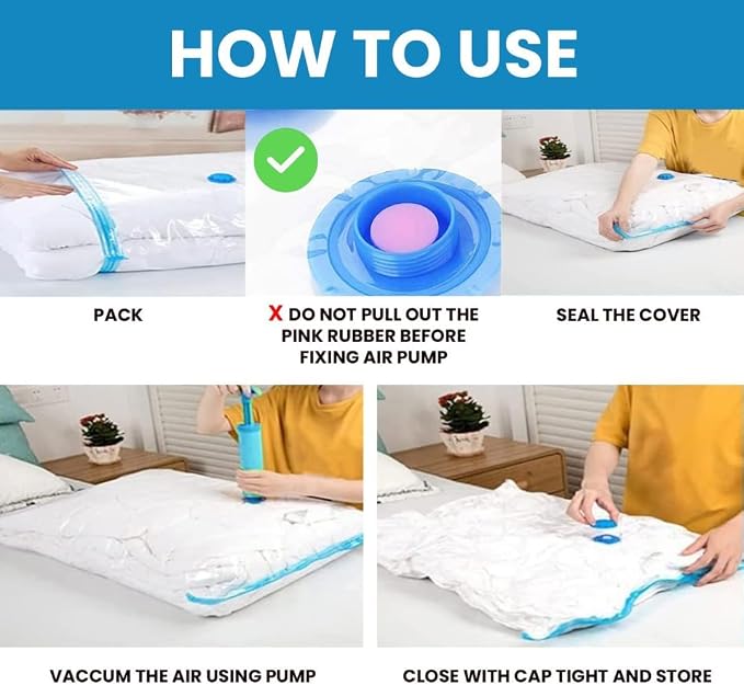 Vacuum Bags for Clothes, Storage Space Saver Bags for Traveling Small for Travel, Compression with Hand Pump - Image 3