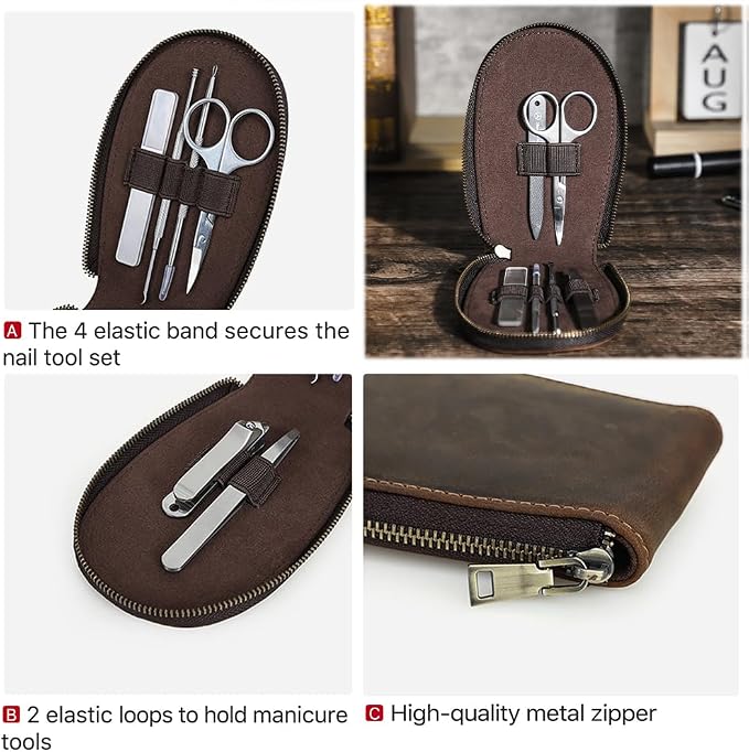 CONTACTS Full Grain Leather Empty Manicure Set Case Travel Nail Clipper Pouch for Men Personal Care Tools Pouch By Handmade (Case Only) - Image 5