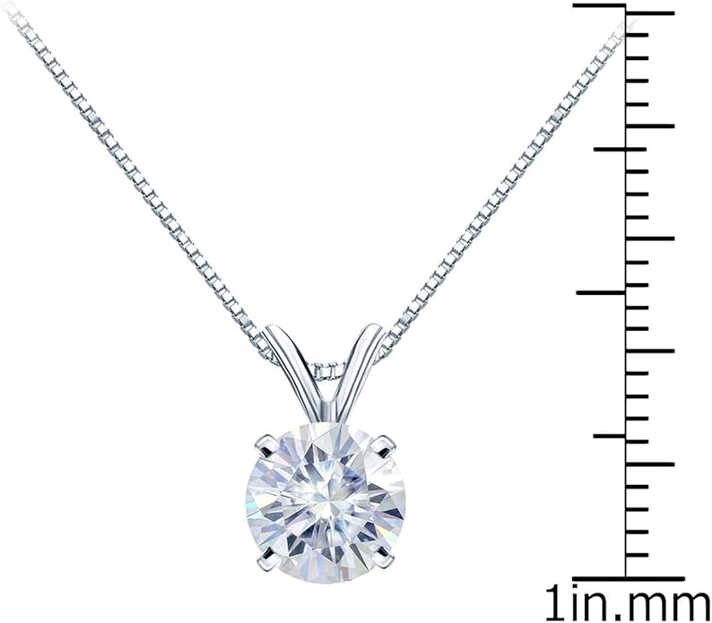 1/2 to 3 1/2 Carat Round Moissanite Solitaire Pendant Necklace in 14k Gold (H-I, cttw) 4-Prong 16 to 18 Inch Adjustable Chain Spring Ring by Diamond Wish