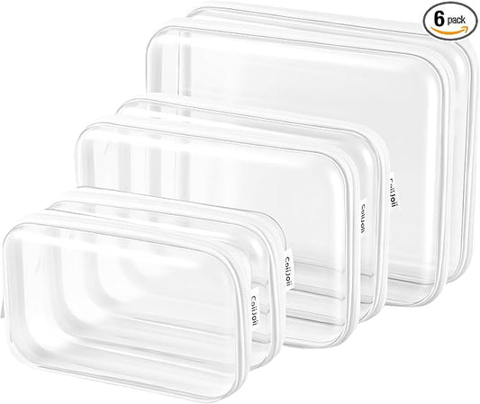 CoiiJoii 6PCS Clear Zipper Pouches, Small Christmas Item Storage Bins, Zippered Hard Pouch Double, Portable Makeup and Cosmetic Bag, Storage Organizer Bins, Hard Plastic Case, Clear Zipper Bags by CoiiJoii