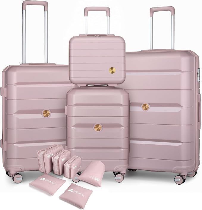 Somago Luggage Sets and Packing Cube Travel Set Lightweight Hardside Polypropylene Suitcases with Double Spinner Wheels and TSA Lock,Nude Pink by SOMAGO