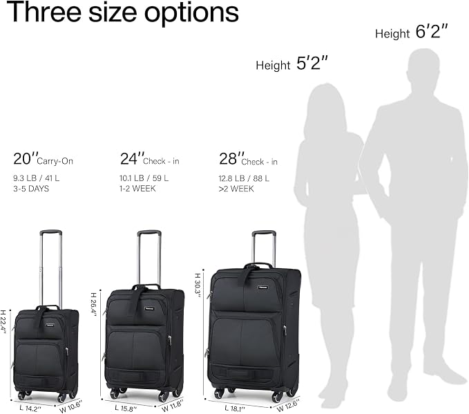 Hanke 3 Piece luggage Sets Softside Expandable luggage with Spinner Wheels TSA Lock,Travel Lightweight Luggage Sets,Black - Image 5