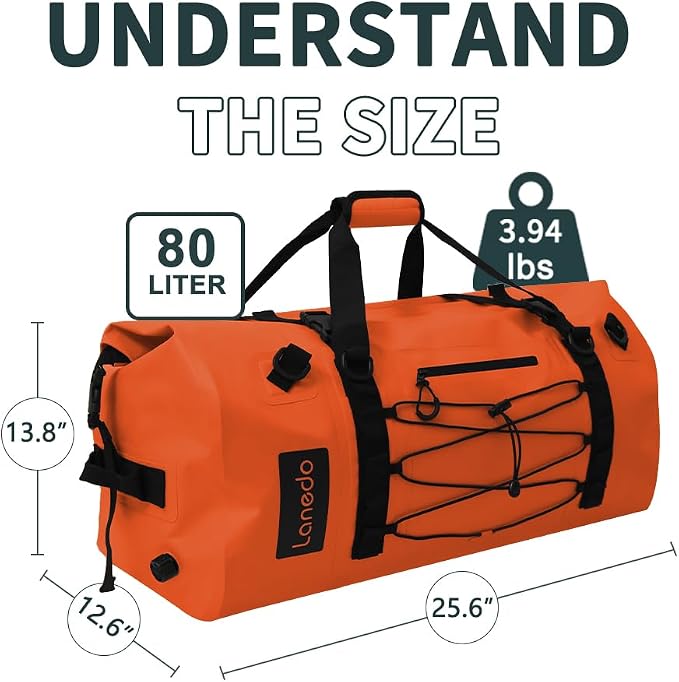 80L Dry Bag Large Waterproof Bag Roll-Top Heavy Duty Fishing Duffel Bag with Durable Straps & Handles for Kayaking Paddle boarding Boating Rafting Fishing - Image 2