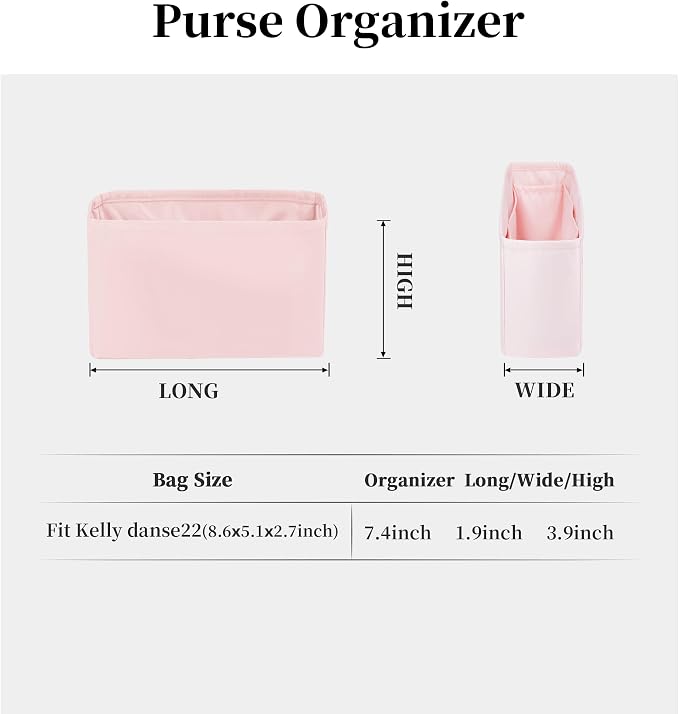 Women's Purse Organizer Insert - Satin & Lightweight Fabric with Inside Pockets, Portable for Commute, Travel, Shopping, and Evening, Multicolor Options, Fits for Kelly Danse(Pink,Danse 22) - Image 5