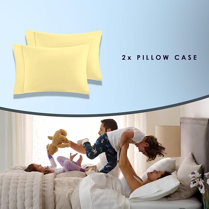 Pizuna Pure 100% Luxury Cotton Queen Size Pillow Case Mellow Yellow, 1000 Thread Count 100% Long Staple Cotton Sateen Pillowcase, Pillow Covers with Stylish 4" Hem (Combed Cotton Pillowcase) - Image 4
