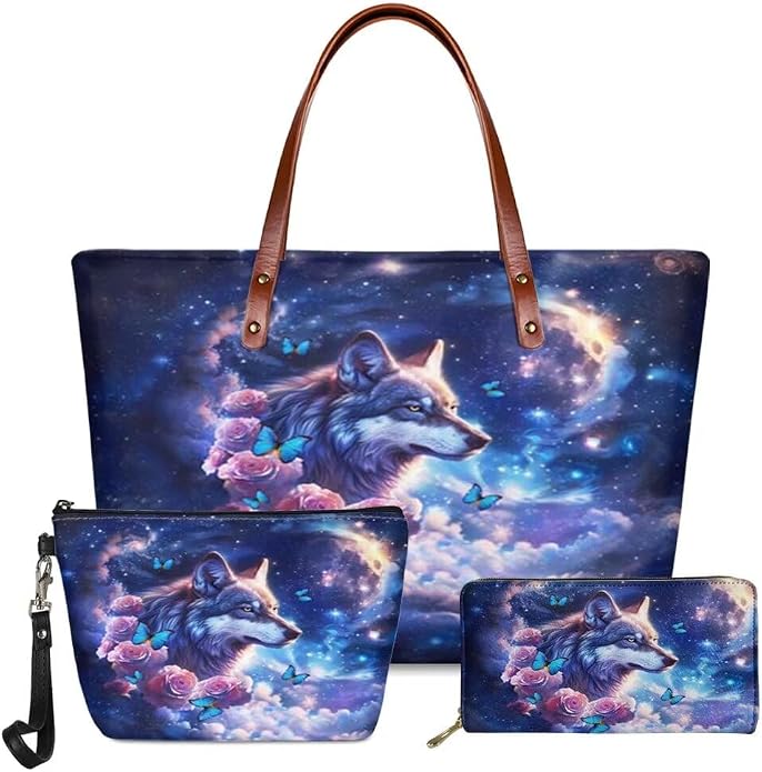 GIFTPUZZ Women Tote Bag Women Wallet Portable Cosmetic Bag for Women Bag Set 3 Pack PU Leather Bags with Zipper by GIFTPUZZ