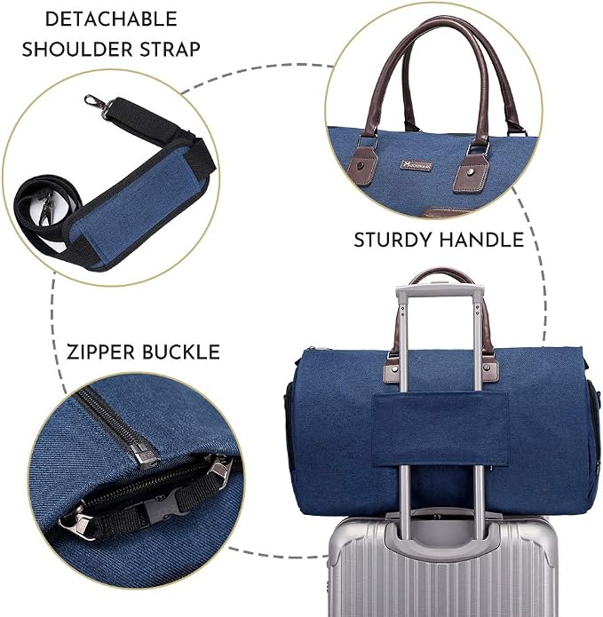 Convertible Garment Bag with Shoulder Strap, Modoker Carry on Garment Duffel Bag for Men Women - 2 in 1 Hanging Suitcase Suit Travel Bags, Blue, 45l, Casual, Convertible - Image 5