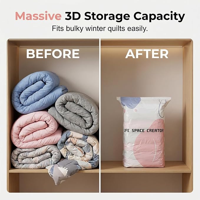 No‑Pump Vacuum Storage Bags, No-Pump Large Vacuum Storage Compression Bags, Press & Seal No Pump Needed for Clothes Bedding Comforters Blankets Travel Home Organization Off-Season Storage (3, Medium) - Image 3