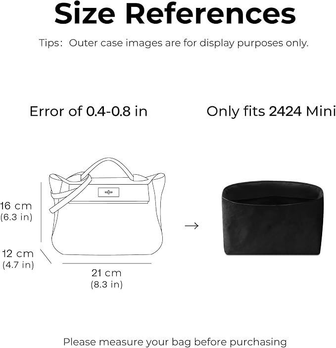 Purse Organizer Insert for HERMES 2424 Mini Handbag,Custom Fit Inside Premium Matte Black Lightweight WaterResistant Tote Bag Insert Accessories - Image 2