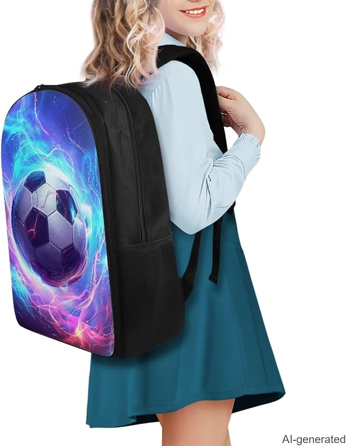 Lightning Soccer Backpack for Boys Girls Backpack with Lunch Box Water Bottle Holder with Strap and Pencil Case 4PCS Set Bookbag with Compartments for School 17 inch Sturdy School Bag for Kids - Image 2