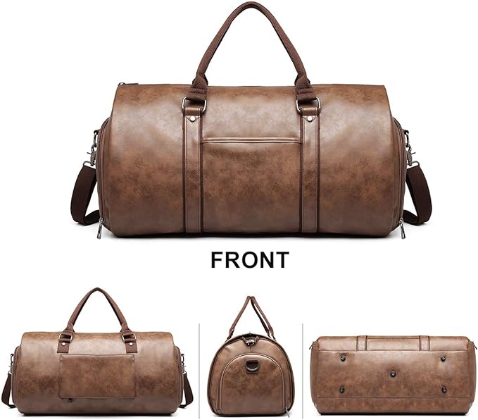 BOLOSTA Carry on Garment Bags for Travel Leather Garment Duffle Bag Convertible Mens Suit Travel Bags with Shoe Compartment,Waterproof,Perfect for Business Travel/Husband Gifts (Brown) - Image 3