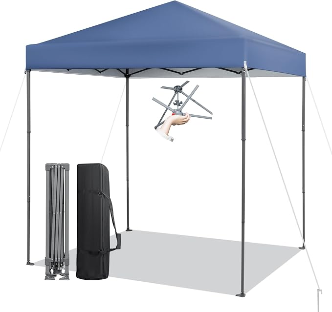 6.6 x 6.6 Ft Pop Up Canopy, 1 Person Instant Setup Canopy Tent with Push Center Lock, 8 Stakes, 4 Ropes & Carrying Bag, Portable Easy Up Gazebo Shelter for Outdoor Camp, Beach, Patio & Party by Unknown