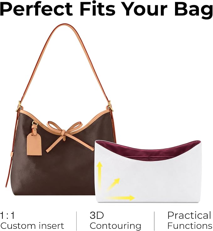 Handbag Organizer Insert for LV Carryall PM, Custom Fit Inside Premium Prunoir Lightweight WaterResistant Purse Insert with Cup Holder Accessories With Zipper - Image 3