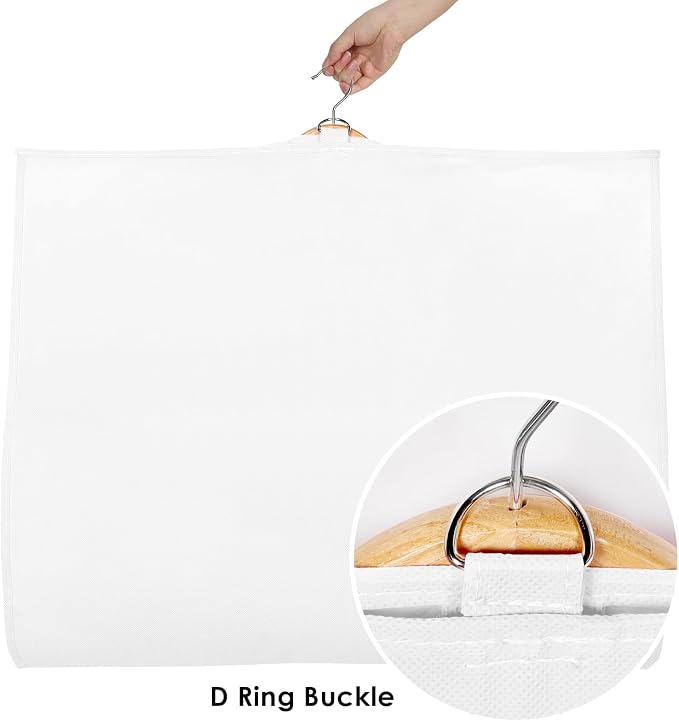 Univivi Dance Costume Bags Garment Bag 40 Inch Hanging Clothes for Dance Competitions, with 3 Medium Clear Zipper Pockets for Dance Costumes, Closet Storage (White) - 8 Pack - Image 4