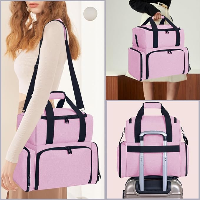 Large Makeup Bag Double Layer with 4 Removable Case,Pink | Large Makeup Bag with 4 Removable Case and 2 Removable Dividers Double Layer Travel Cosmetic Makeup Brushes Storage Section - Image 7
