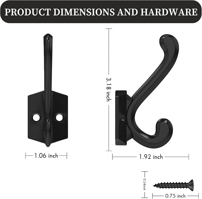CBWLWJ 24 Pack Heavy Duty Metal Wall Hooks for Hanging, Wall Mounted Coat Hooks for Living Room, Bathroom, Kitchen – Hang Coat, Bag, Scarf, Towel, Hat, Key, Cup (Black) - Image 5