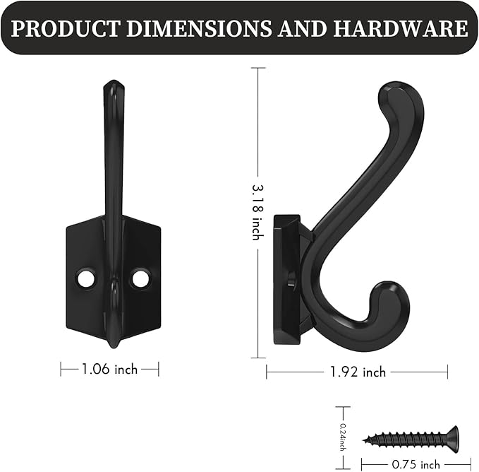 CBWLWJ 16 Pack Heavy Duty Metal Wall Hooks for Hanging, Wall Mounted Coat Hooks for Living Room, Bathroom, Kitchen – Hang Coat, Bag, Scarf, Towel, Hat, Key, Cup (Black) - Image 3