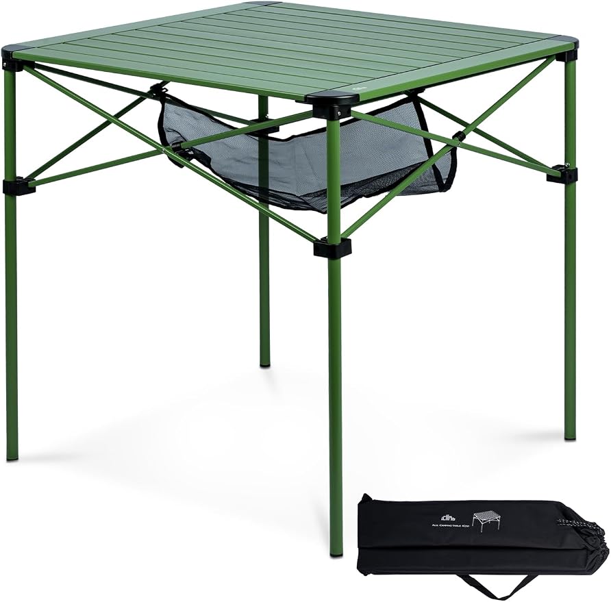iClimb Lightweight Stable Alu. Folding Square Table Roll Up Top with Carry Bag for Camping Picnic Backyards BBQ Camp Kitchen (Green, L) by iClimb