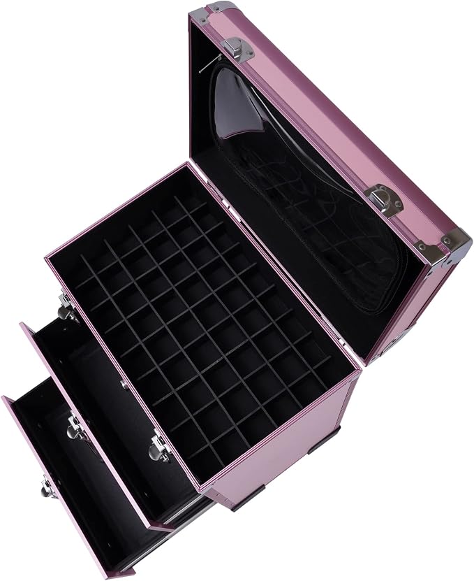 Rolling Makeup Case with Drawer Cosmetic Trolley 3 Tier Travel Cosmetic Organizer on Wheels Salon Barber Case for Makeup Artist Tattooist Nail Tech Hairstylists (Type D, Pink) - Image 5