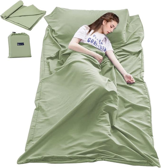 Lightweight Sleep Sack, Compact Sleeping Bag Liner Travel Sheets for Hotel | Soft Breathable Adult Sleep Sack, 4 Season Travel Sheet for Hostel Camping Backpacking Hiking, Machine Washable, 3 Sizes by Mannice