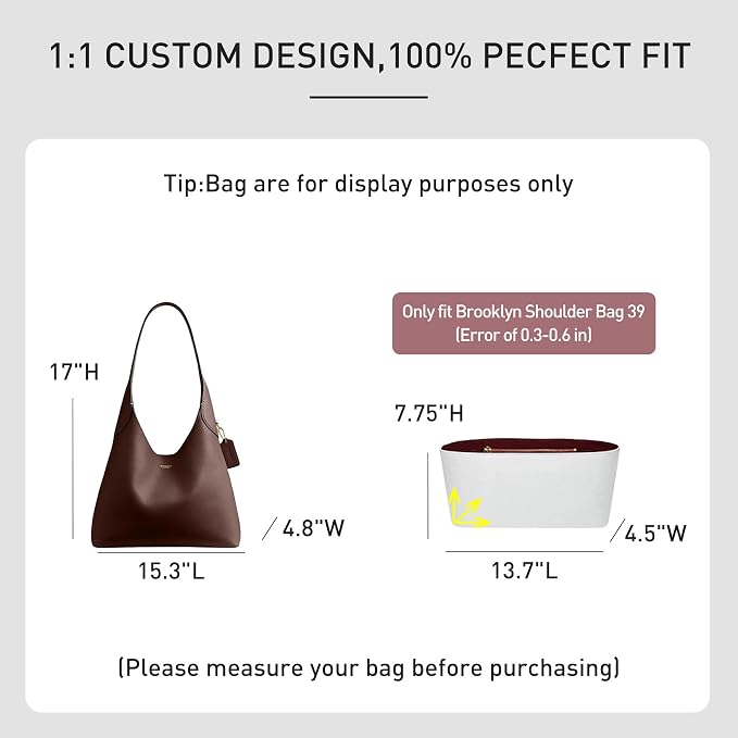 Dupont Paper Purse Organizer Insert, Coach Brooklyn 39 Bag Insert, Lightweight Water-Resistant Tote Bag Organizer Inner Shaper with 9 Pockets, Cup Holder & YKK Zipper - Image 2