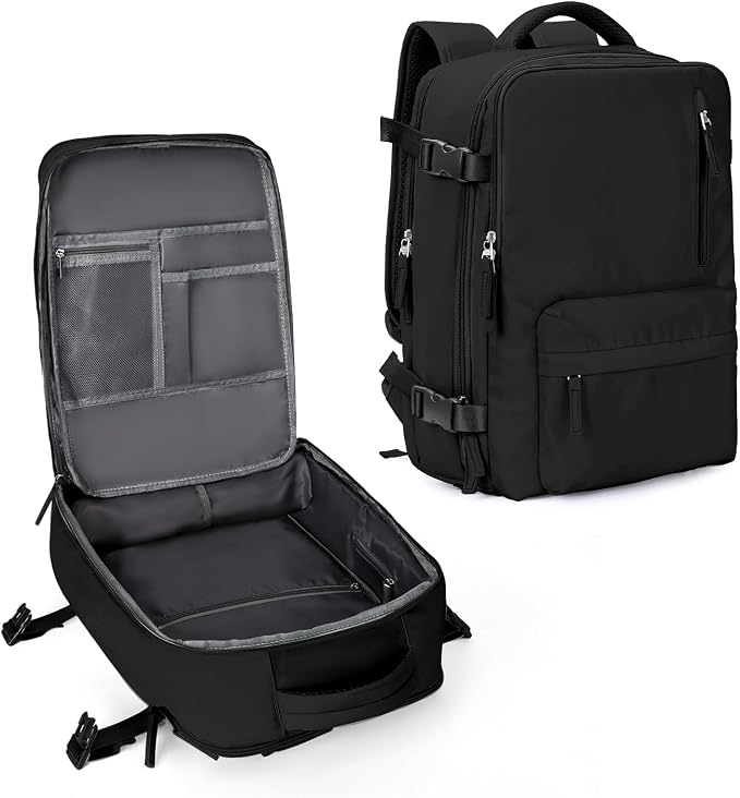 Large Travel Backpack Women Carry On Hiking Backpack Waterproof Outdoor Sports Casual Daypack Personal item Travel Bag Airplane Essentials Spirit Airline Flight Approved Shoes Compartment Men,Black by WONHOX