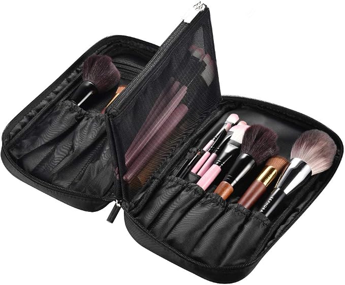 BYOOTIQUE Makeup Brush Bag Organizer Portable Multi Brush Holder Hand Bag | Travel Makeup Artist Bag,Cosmetic Organizer Pouch Zipper Bag,with Removable Mesh,for Brushes Cosmetics,Black by BYOOTIQUE